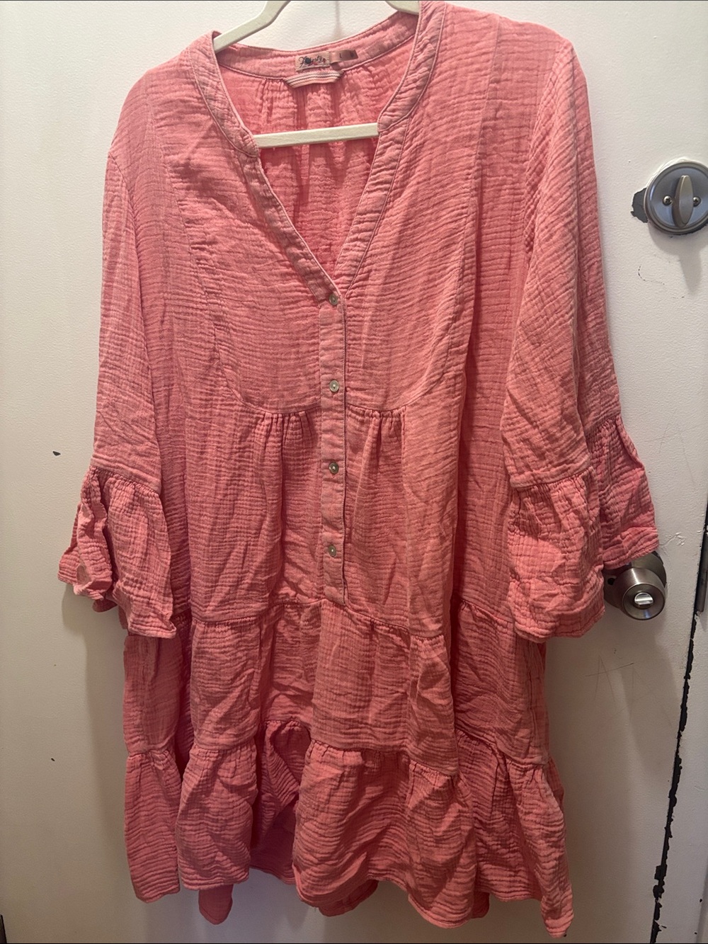 Faherty Coral Pink Tiered Button-Front Gauze Dress